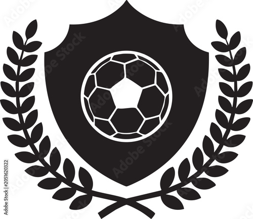 Black shield with soccer ball and laurel wreath