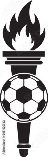 Black and white illustration of a torch with a soccer ball