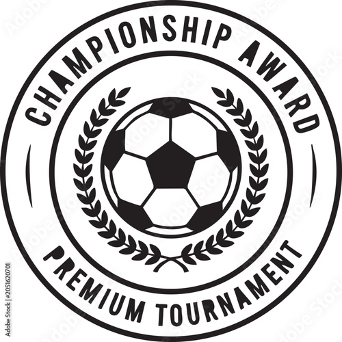Black and white soccer championship award logo with laurel wreath