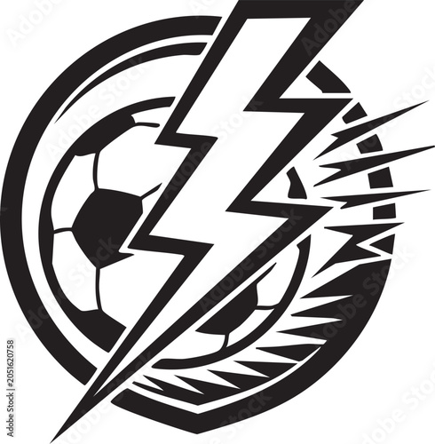 Black and white soccer ball with lightning bolt