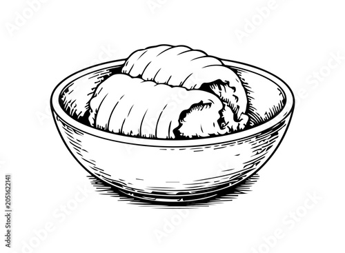Tableau sur toile Simple hand drawn bowl with butter sketch, engraved breakfast food illustration