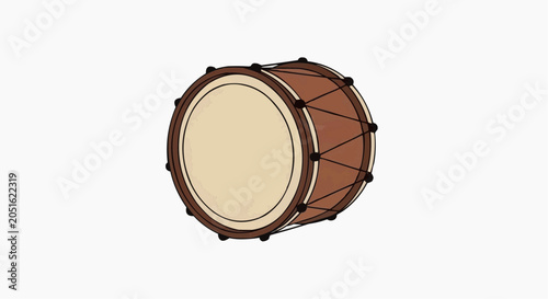 Vintage Snare Drum Isolated on White Background Minimalist Line Art Illustration