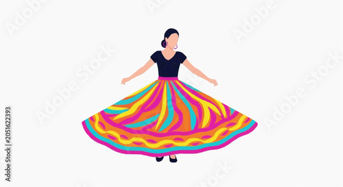 Woman Dancing in Vibrant Rainbow Skirt Vector Illustration Bright Celebration