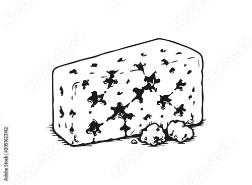 Fotografía Simple hand drawn roquefort cheese sketch, engraved gorgonzola bluecheese illust