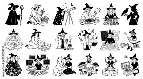 Foto Witch Illustrations Collection Black And White Line Art