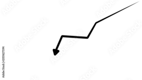 Animated hand-drawn arrow pointing downward, minimalist black line on white background, for business presentations, and data analysis