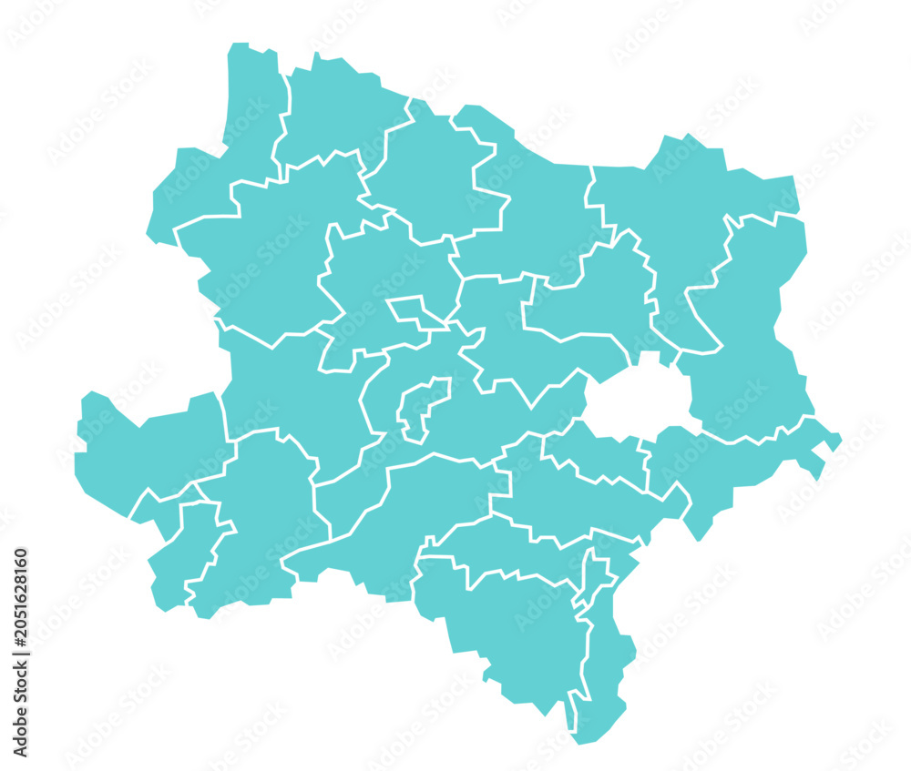 Obraz premium Lower Austria state map with all districts in solid color design