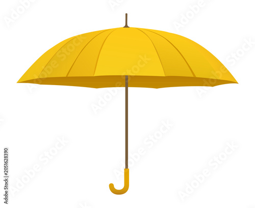 Bright yellow umbrella isolated on light background in flat vector style symbolizing protection optimism and rainy weather
