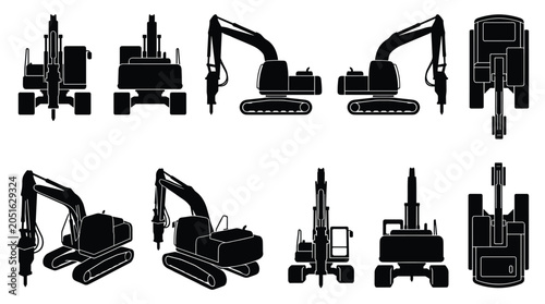 Foto Excavator Hydraulic Breaker Attachment Silhouette Set — Demolition Construction