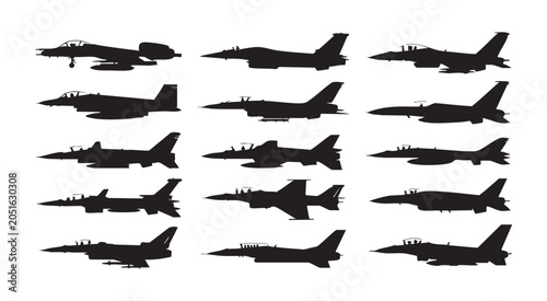 Photos Military fighter jet silhouettes collection for combat aviation design and air force infographics
