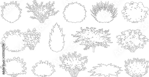 Foto Shrubs and Bushes Landscape Design in Elevation View – CAD Vector Graphics