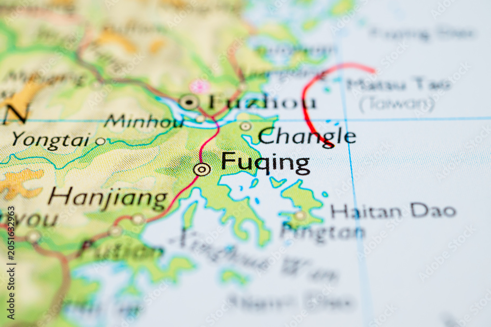 Obraz premium Detailed map of Fuqing and Changle near Fuzhou in Fujian province highlighting coastal transport connections.
