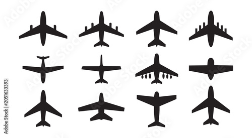 Photos Collection of different airplane silhouettes on transparent background including passenger jets