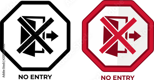 No entry sign icon with crossed out door and arrow silhouette