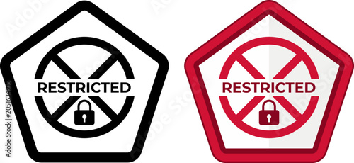 Restricted access sign icon with padlock and prohibition circle
