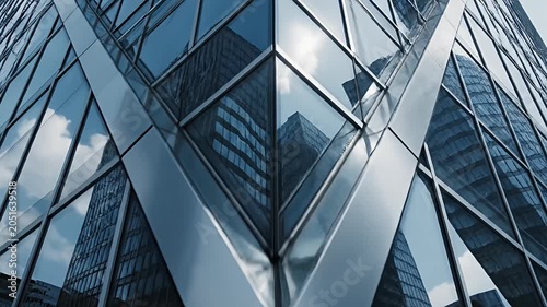 Reflective glass facade of modern office building architecture.