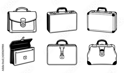 Bilde på lerret Vintage Briefcase Icons, Classic Business Luggage Set, Retro Attache Case Collec