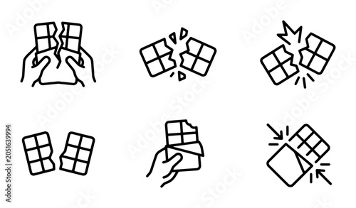 Vászonkép Broken Chocolate Bar Icons, Sweet Treat Breakage Vector Set, Delicious Dessert C