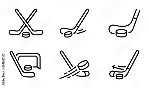 Photography Hockey Puck and Stick Icons, Ice Hockey Action Set, Sports Equipment Vector Grap