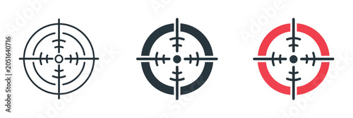 Cuadro en lienzo Crosshair Icons Set in Outline, Solid Black and Red Outline Styles, Vector Targe