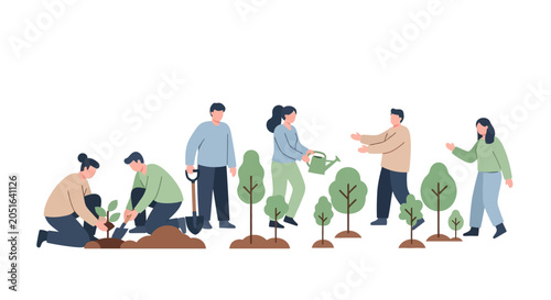 Foto People planting trees, environmental conservation, community gardening, nature,