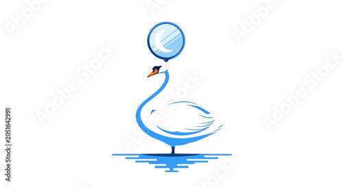 Φωτογραφία Elegant Swan with Mirror Reflecting Moon on Water