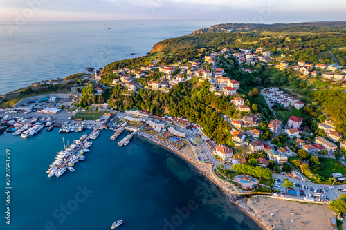 Poyrazkoy in Istanbul, Turkey. Poyrazkoy is the name of a village in Beykoz district, Istanbul Province. Aerial view of Poyrazkoy Port.