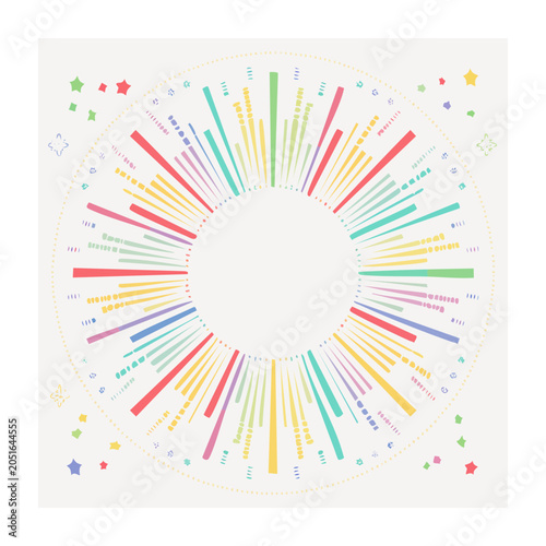 Colorful radial chart with stars and abstract elements