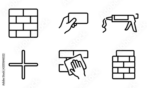Foto Bricklaying Icons Set, Construction Tools Vector Graphics, Masonry Elements, DIY