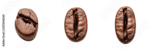 Obraz na plátne Set of Three Roasted Coffee Beans Isolated on White Background, Premium Organic