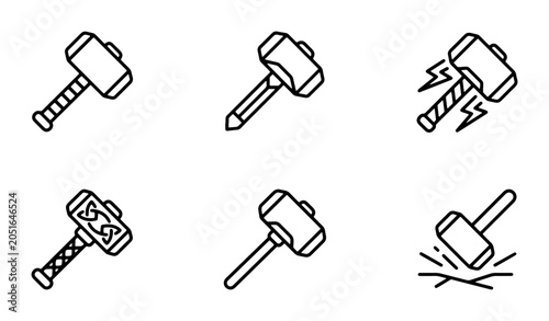 Konstfotografi Hammer Icons Set, Thor's Mjolnir Vector Graphics, Norse Mythology Symbols, Tool