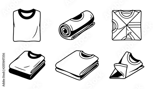 T-Shirt Folding Methods, Laundry Care Icons, Apparel Storage Solutions, Vector Graphics