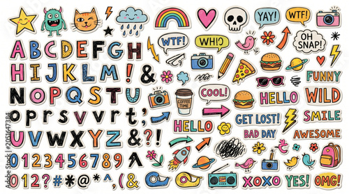 Canvastavla Trendy doodle stickers set