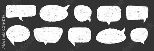 White Grunge speech bubble collection with pencil crayon chalk texture. Hand drawn scribble texture. Vector chat balloons for comic design, social media, sticker, quote dialogue box, poster, education