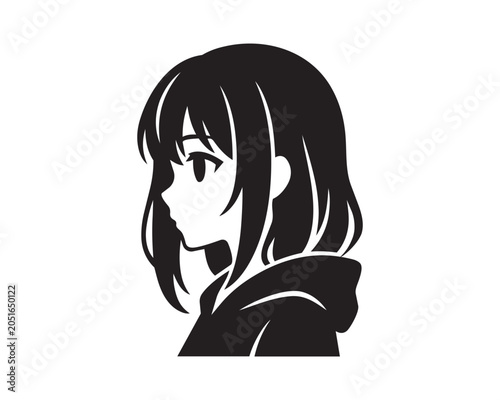 Silhouette of a young anime girl with short hair wearing a hoodie