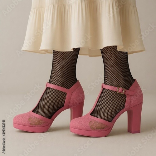 pink lace t-strap heels AI generated