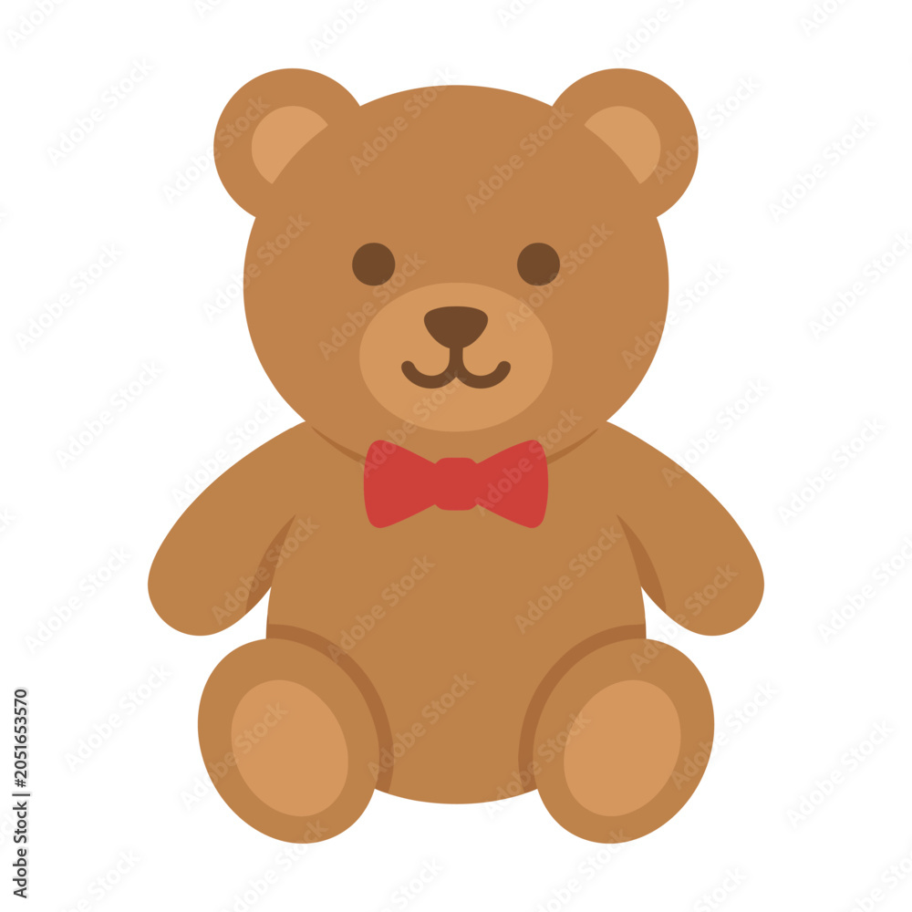 Fototapeta premium Cute brown teddy bear with red bow tie children childhood illustration character adorable friendly birthday playtime innocent happiness