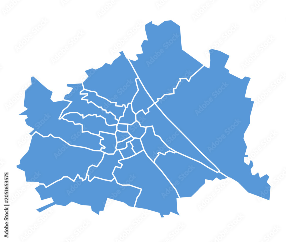 Fototapeta premium Vienna state map with all districts in solid blue color