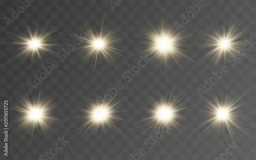 Fotografi Bright radiant burst lights spread across transparent field