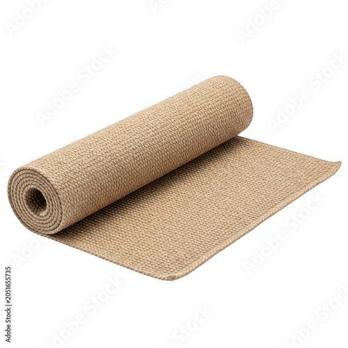 Rolled up beige carpet with textured surface