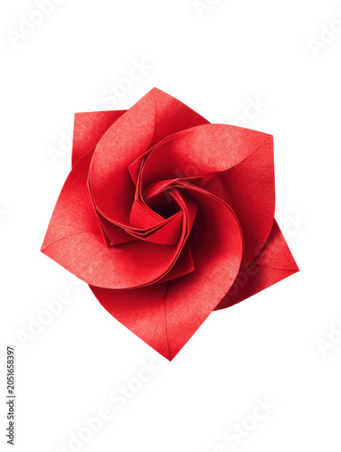 Origami Red Paper Rose Flower Isolated for Crafts and Card Decoration