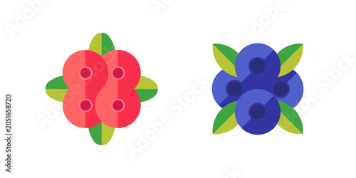 Illustration of lingonberries and blueberries. Flat vector contour illustration.