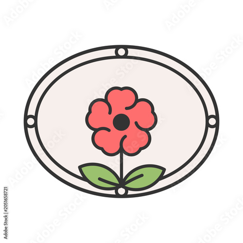 Pharmaceutical herb - potentilla flower emblem. Miniature flower emblem in cilrcle frame for cosmetics, perfumeries, packing. Vector element.