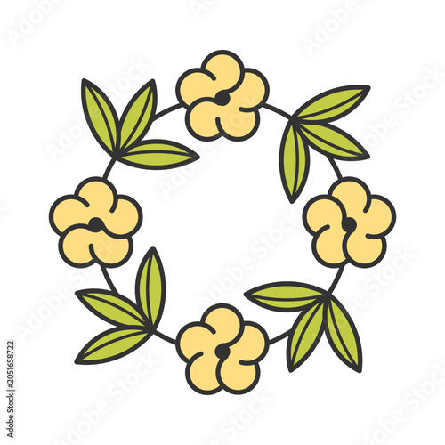 Pharmaceutical herb - potentilla flower emblem. Round composition for cosmetics, perfumeries, packing. Vector element.