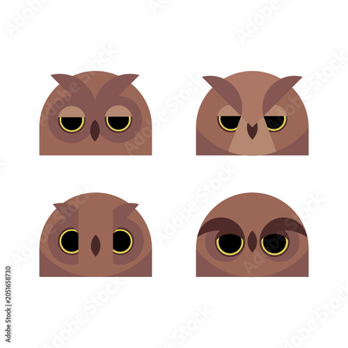 Cartoon owl sketch illustration. Kawaii bird icons set. Childish print for nursery, kids apparel, poster, postcard, pattern.