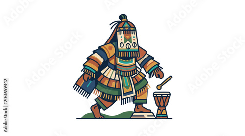 Foto African Tribal Dancer in Traditional Costume Playing Drum