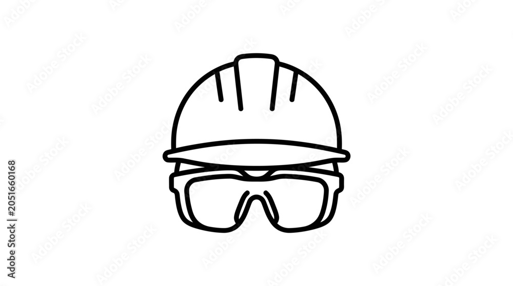 Fototapeta premium Construction helmet and safety glasses line icon on white background