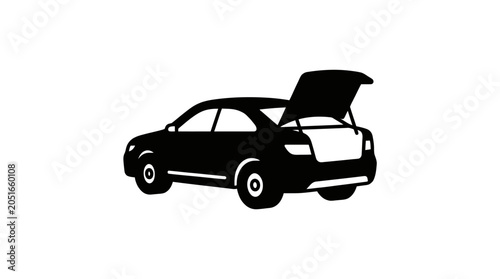 Silhouette Of A Hatchback Car With Open Trunk Black On White