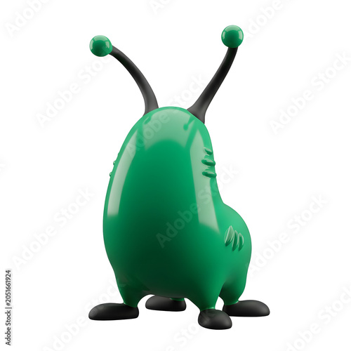 Green Cartoon Alien with Antennae
