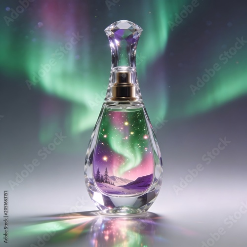 Elegant Fragrance Bottle Containing Northern Lights Landscape